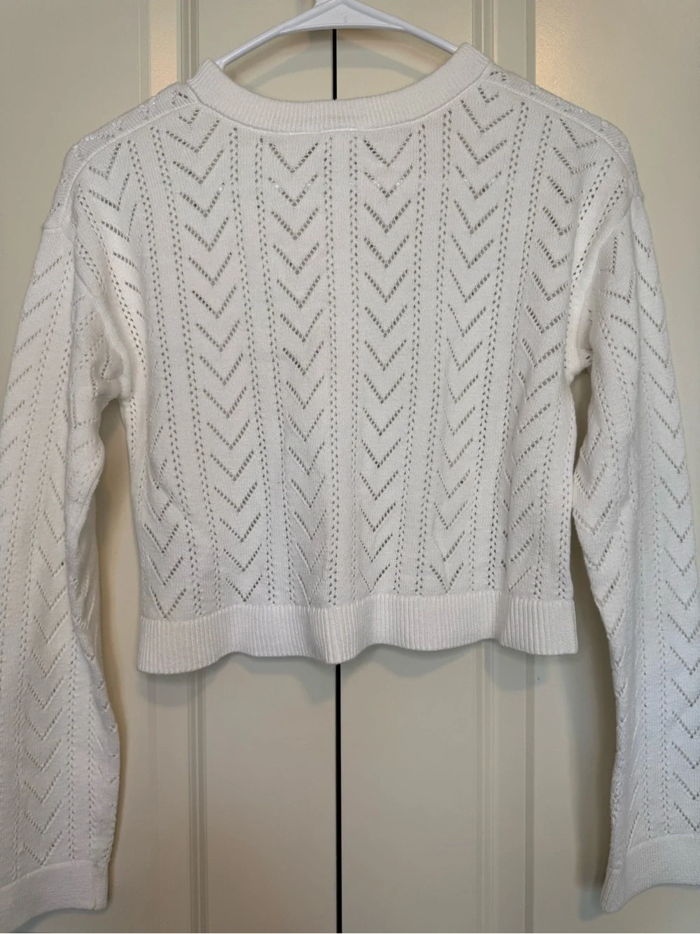 GAP White Pointelle Crewneck Button Cardigan